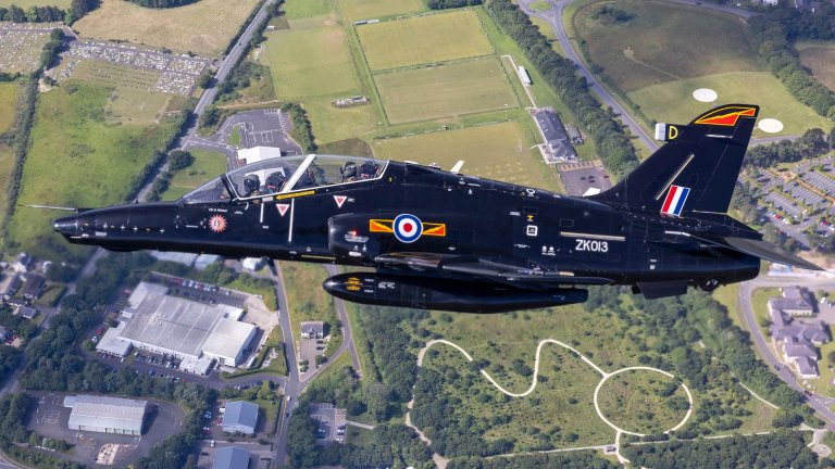 Photographed here is a 3-ship flight of Hawk T2 aircraft from 4 Squadron (Sqn) at Royal Air Force (RAF) Valley on 05 July 2024. The flight was to conduct a Flypast over a ceremony at St John’s, Isle of Man on Tynwald Day, the National Day of the Isle of Man. In celebration of Tynwald Day, a Ceremony is attended by the Lieutenant Governor (presiding and representing His Majesty The King, Lord of Mann), the President of Tynwald, the Chief Minister, all the ministers and Members of House of Keys and Members of the Legislative Council. The Captains of the Parish also attend, plus all the key players on Island. The three aircraft returned via the Mach loop and performed a tour of the Anglesey Coastline, flying over Penmon Point, Traeth Llanddwyn, Traeth Mawr and the Menai Straits.