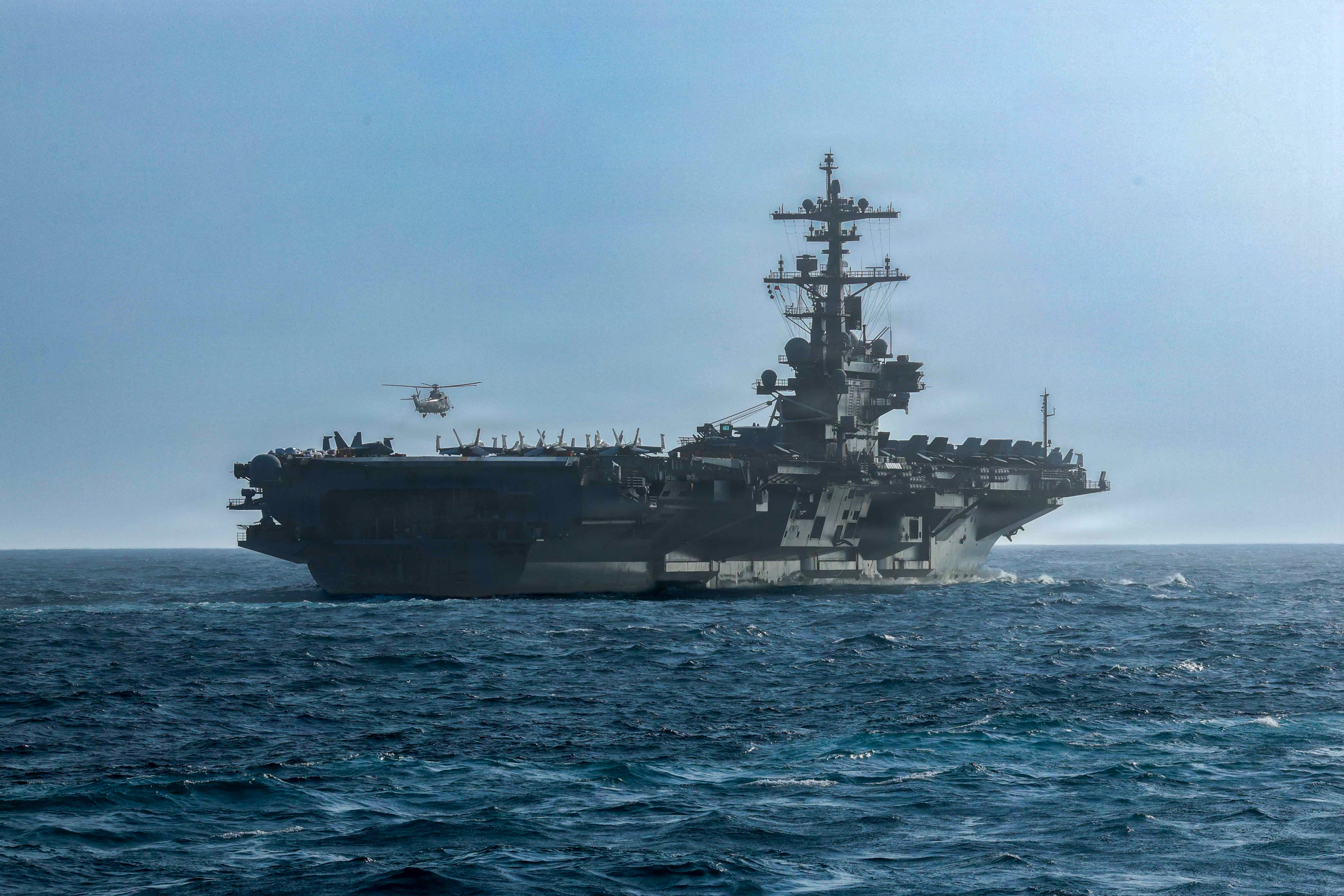 USS George H.W. Bush and USS Mason conduct a replenishment-at-sea on Sept. 18, 2026 at an undisclosed location in the U.S. Central Command Area of Responsibility.