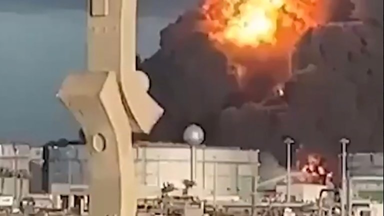 The Saudi Aramco refinery at Jazan is burning after a Houthi attack