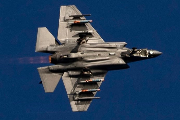 A U.S. Navy F-35C Lightning II, attached to the