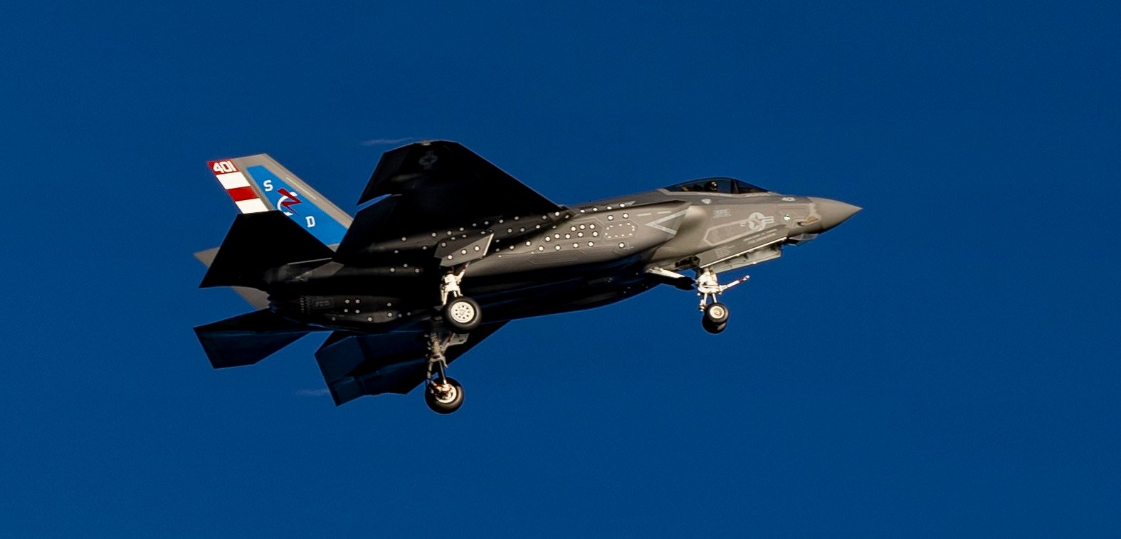 A U.S. Navy F-35C Lightning II, attached to the
