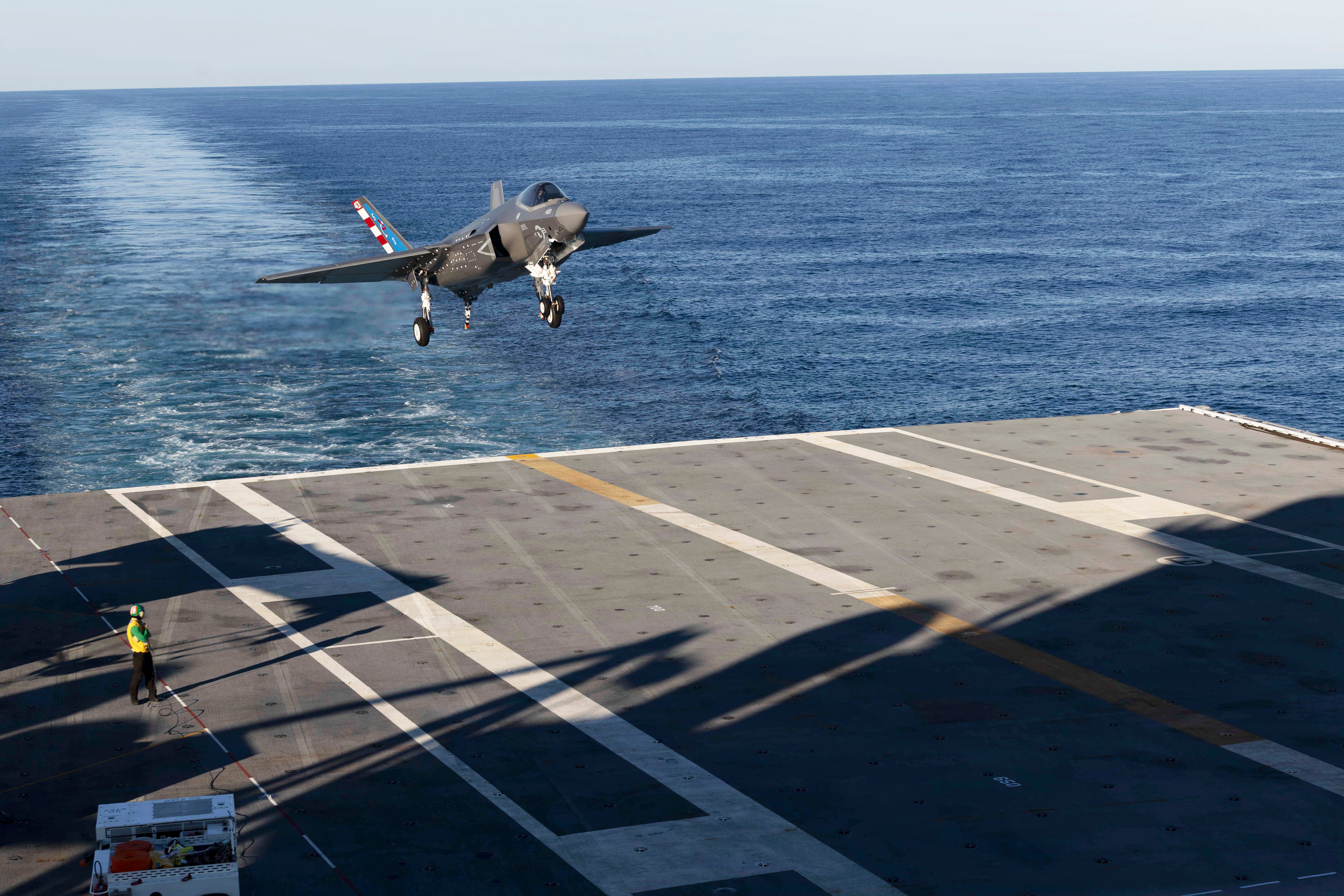 A U.S. Navy F-35C Lightning II, attached to the