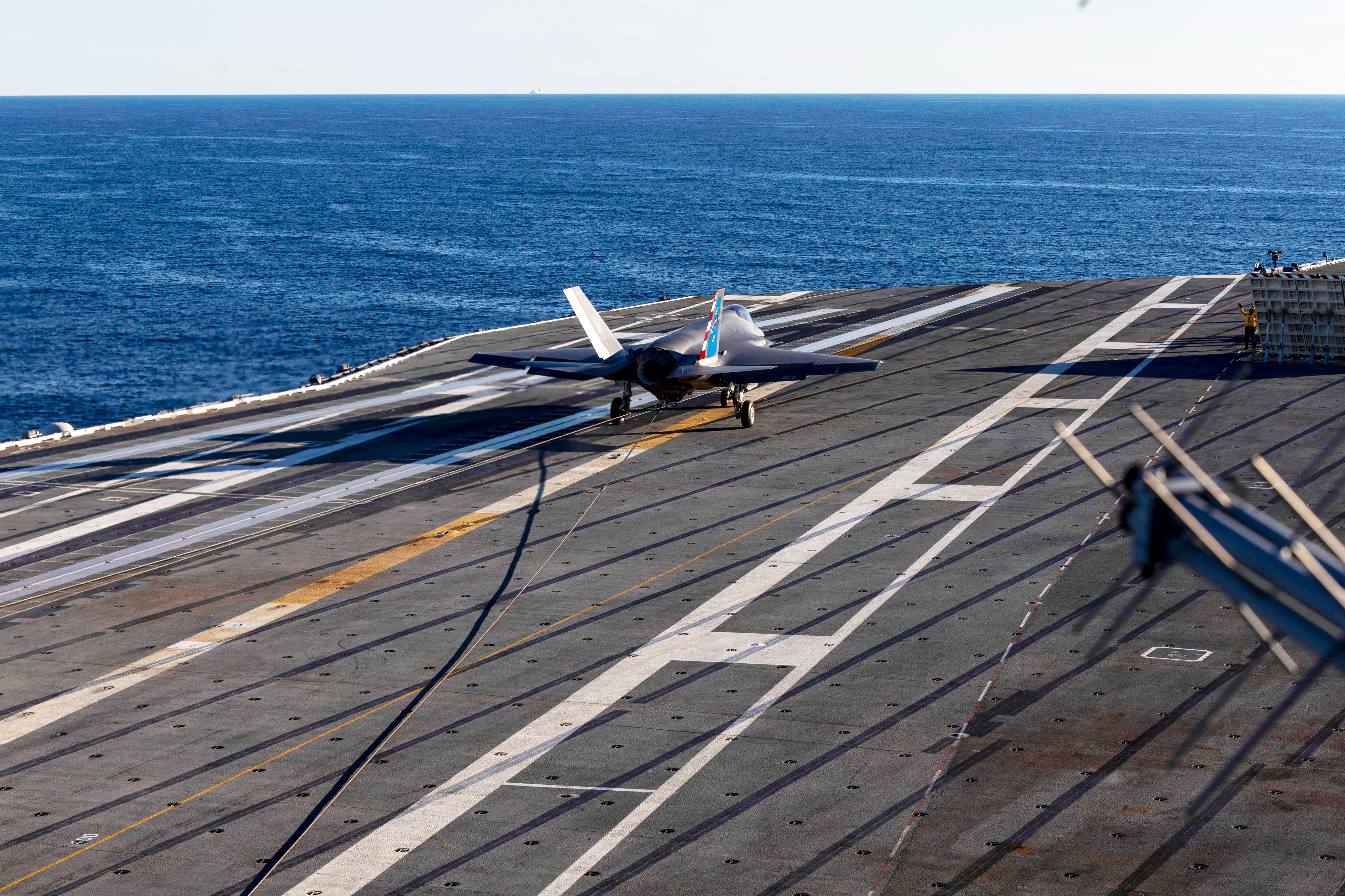 A U.S. Navy F-35C Lightning II, attached to the 