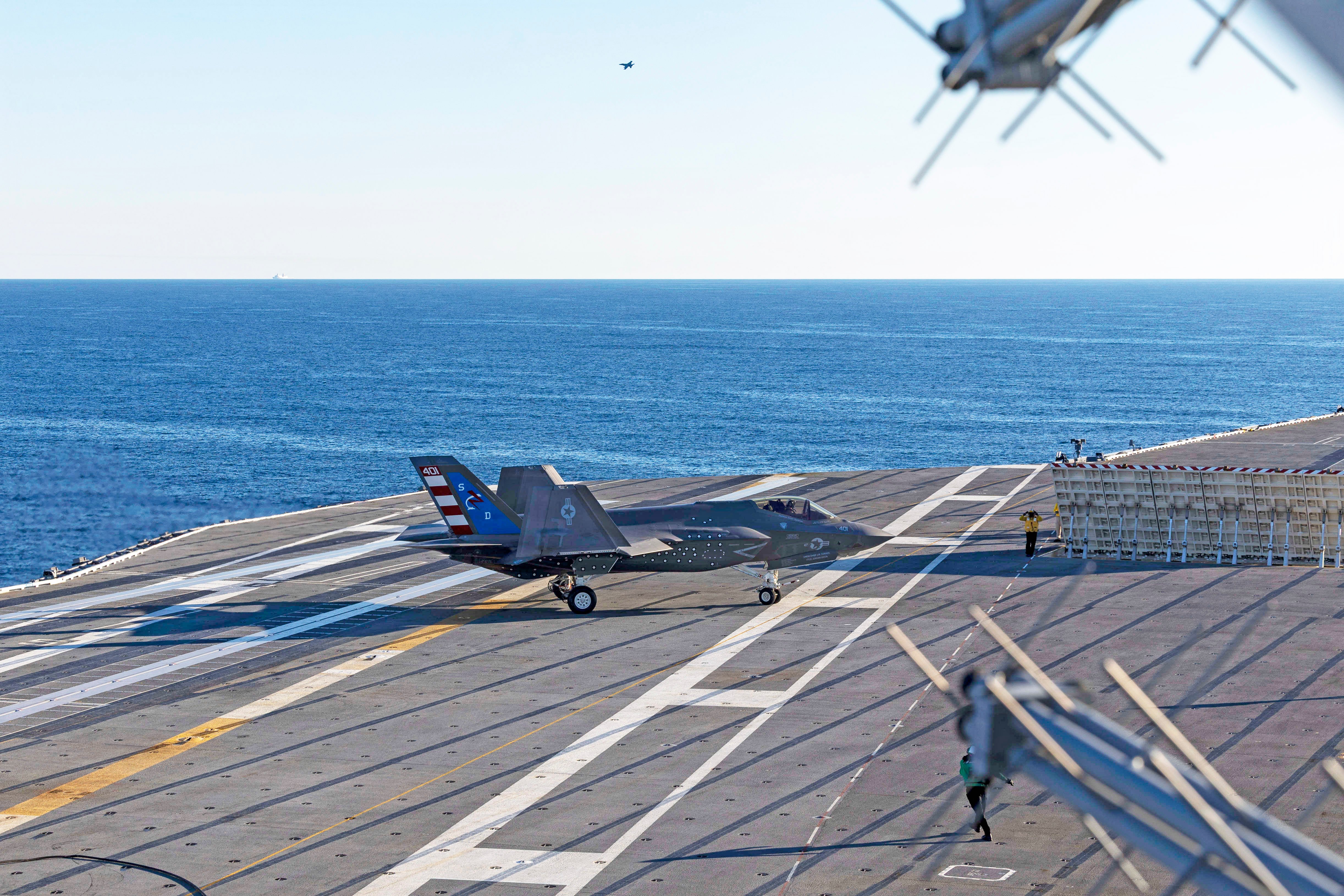 A U.S. Navy F-35C Lightning II, attached to the