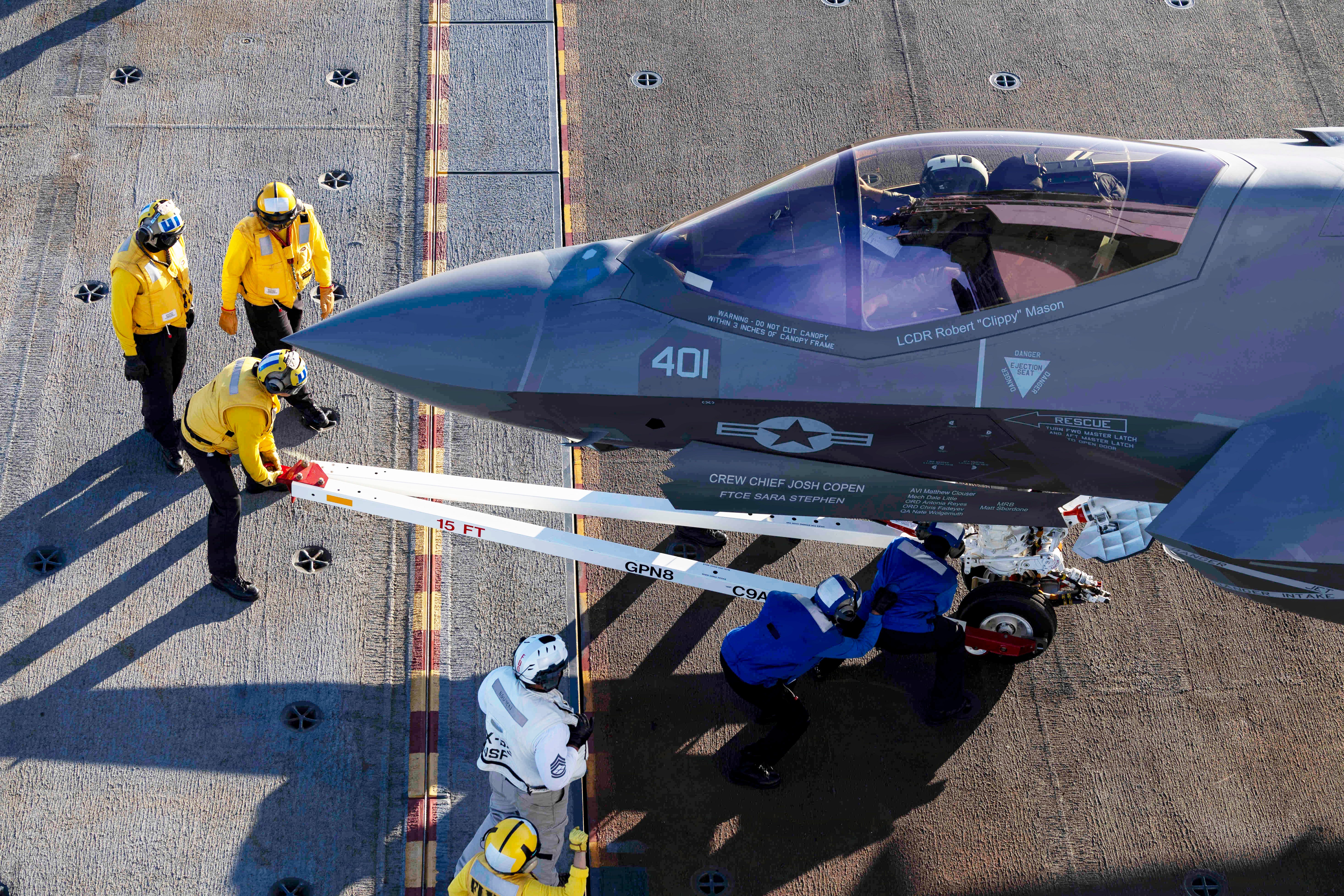 A U.S. Navy F-35C Lightning II, attached to the