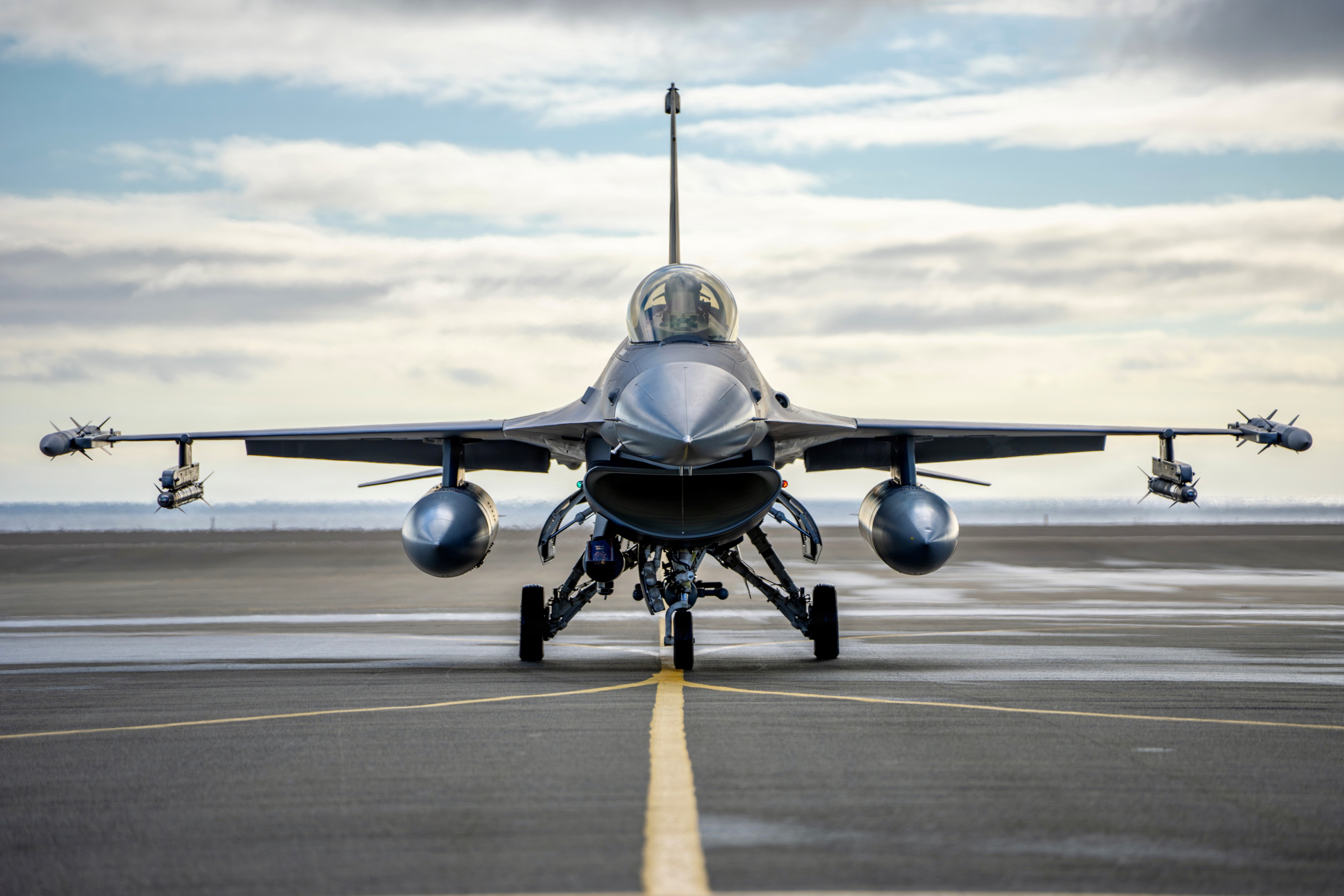 A U.S. Air Force F-16 Fighting Falcon taxis at Eareckson Air Station, Alaska, during Operation NOBLE DEFENDER, Oct. 18, 2026. Through operations from dispersed locations, NOBLE DEFENDER strengthens the ability to rapidly position and sustain forces, integrate defensive capabilities, and deter potential threats to North America. (U.S. Air Force Photo by Maj. David Brown)