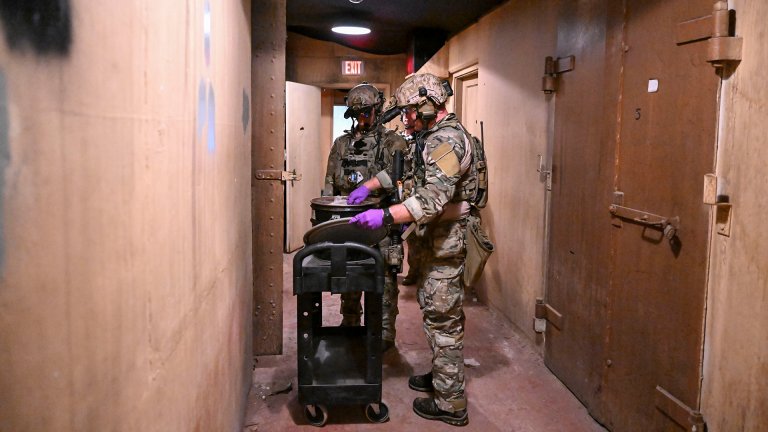 230919-N-RP467-1122 VIRGINIA BEACH, Va. (Sep. 18, 2023) – Navy Explosive ordnance disposal (EOD) technicians assigned to EOD Mobile Unit (EODMU) 6 conduct radiological search procedures at a training bunker onboard Joint Expeditionary Base Little Creek-Fort Story as part of a training evolution, Sep. 18. EODMU 6 provides operational EOD capabilities for the location, identification, rendering safe, recovery, field evaluation and disposal of explosive ordnance, including chemical and nuclear weapons. (U.S. Navy photo by Mass Communication Specialist 2nd Class Mailani Jones/Released)