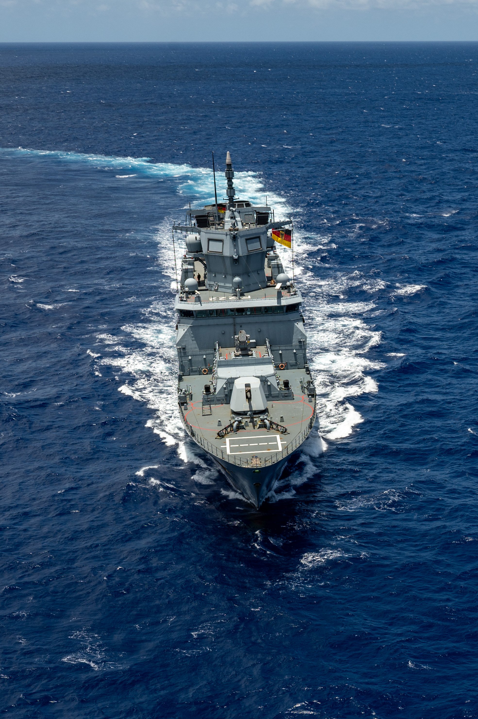 German Navy frigate FGS Baden-Wurttemberg (F 222) sails in formation July 22, off the coast of Hawaii during Exercise Rim of the Pacific (RIMPAC) 2024. Twenty-nine nations, 40 surface ships, three submarines, 14 national land forces, more than 150 aircraft and 25,000 personnel are participating in RIMPAC in and around the Hawaiian Islands, June 27 to Aug. 1. The world's largest international maritime exercise, RIMPAC provides a unique training opportunity while fostering and sustaining cooperative relationships among participants critical to ensuring the safety of sea lanes and security on the world's oceans. RIMPAC 2024 is the 29th exercise in the series that began in 1971. (U.S. Navy photo by Mass Communication Specialist 1st Class John Bellino)