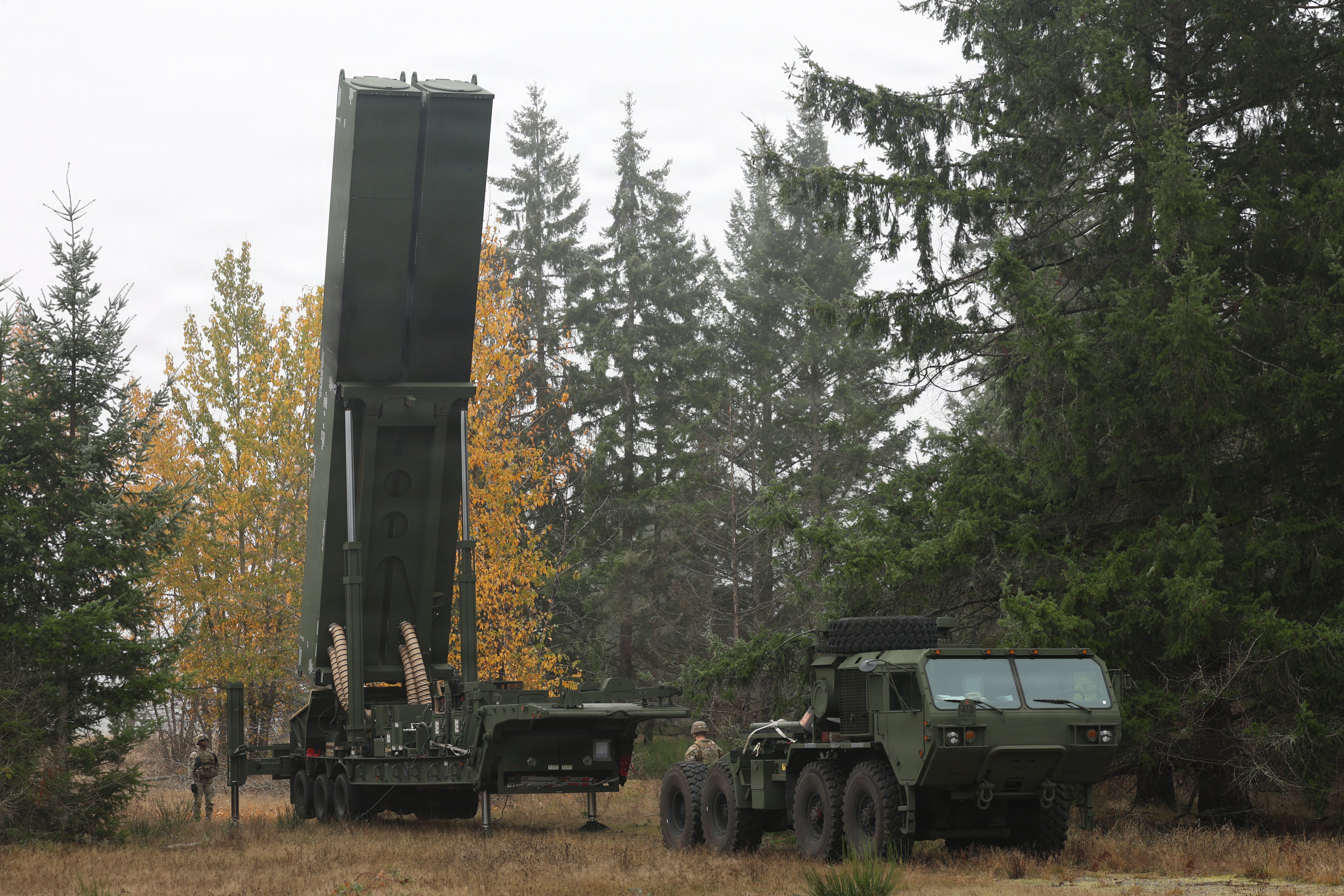 The U.S. Army’s Dark Eagle Long-Range Hypersonic Weapon assigned to Bravo Battery, 5th Battalion, 3rd Field Artillery (Long Range Fires Battalion), 1st Multi-Domain Task Force, participates in the Navy-led exercise Resolute Hunter 26-1 on Joint Base Lewis-McChord, Wash., Nov. 19, 2025. Resolute Hunter 26-1 is the Department of War's only dedicated Battle Management, Command and Control, Intelligence, Surveillance, and Reconnaissance (BMC2ISR) exercise. (U.S. Army photo by Staff Sgt. Brandon Rickert)