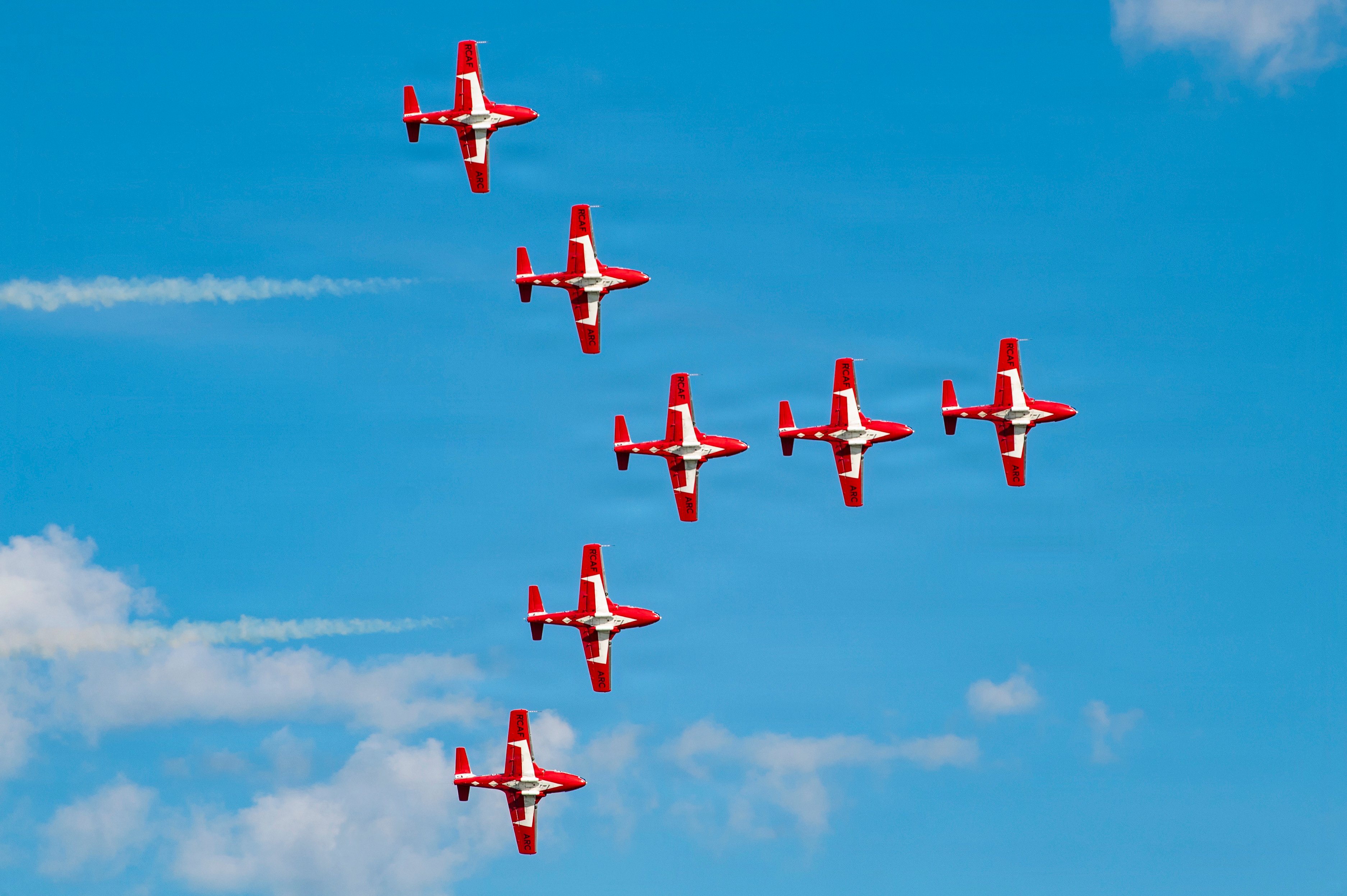 The Canadian Forces Snowbirds perform an aerial demonstration over Rickenbacker International Airport, June 19 2026, as part of the Columbus Air Show. This year’s event featured more than 20 military and civilian planes and static displays, including a KC-135 Stratotanker from the 121st Air Refueling Wing, which served as the base of operations for military aircraft participating in the show. (U.S. Air National Guard photo by Tech. Sgt. Mikayla Gibbs)
