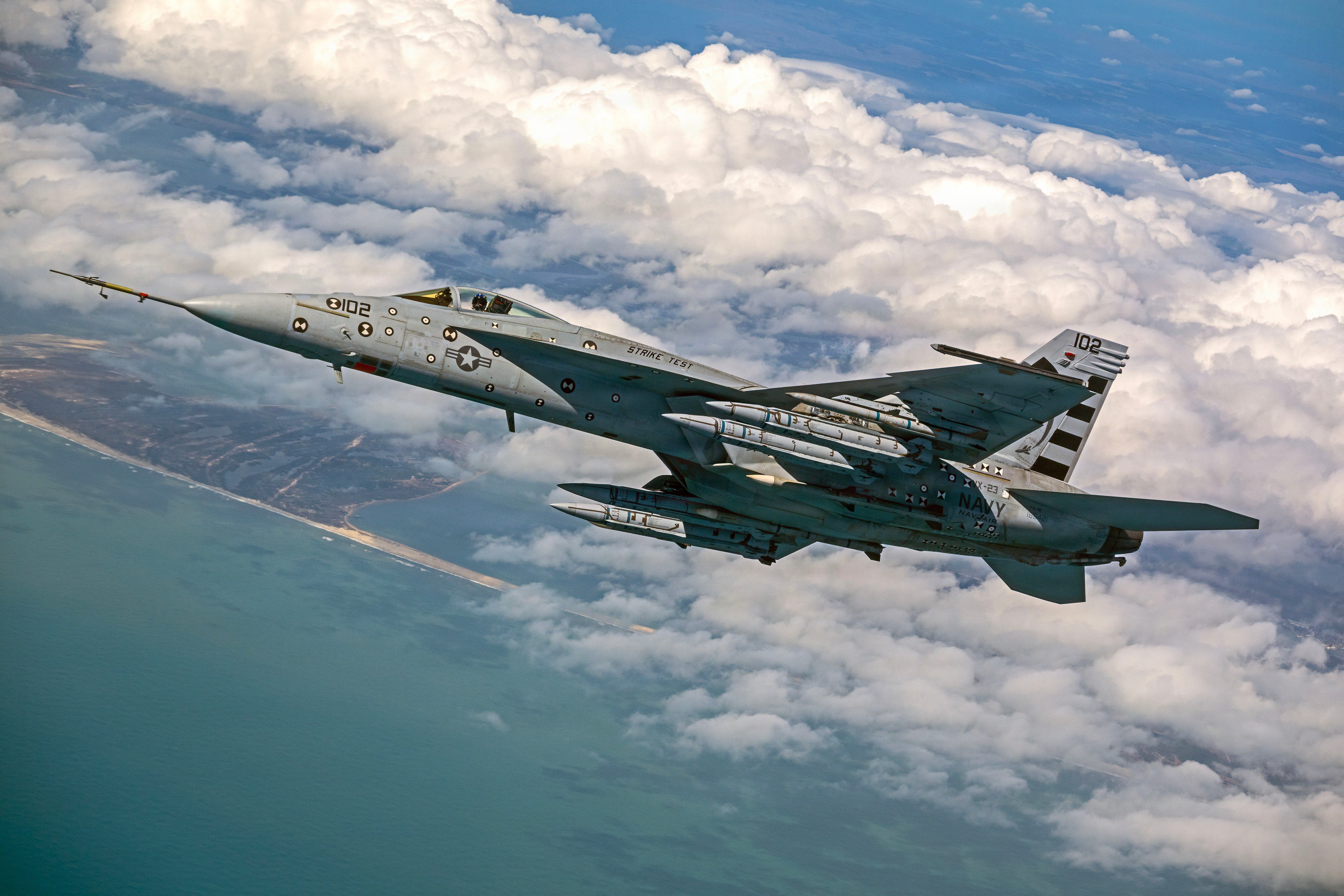 U.S. Navy File Photo - Four AIM-424 Long Range Air-to-Air Missiles (LRAAM) are loaded on an F/A-18E Super Hornet for a test event. The AIM-424 LRAAM is the Department of the Navy's next-generation, long-range air-to-air missile, built to give Marine and Naval aviators the capability they need to defeat advanced threats and defend the force.