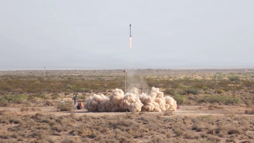 An interceptor launches from an Indirect Fire Protection Capability (IFPC) system operated by Soldiers assigned to the 1st Battalion, 51st Air Defense Artillery Regiment, 7th Infantry Division (Multi-Domain Command Pacific), during a test at White Sands Missile Range, New Mexico, on July 28, 2026. (U.S. Army photo by Sgt. Michael Majors and White Sands Missile Range Public Affairs)