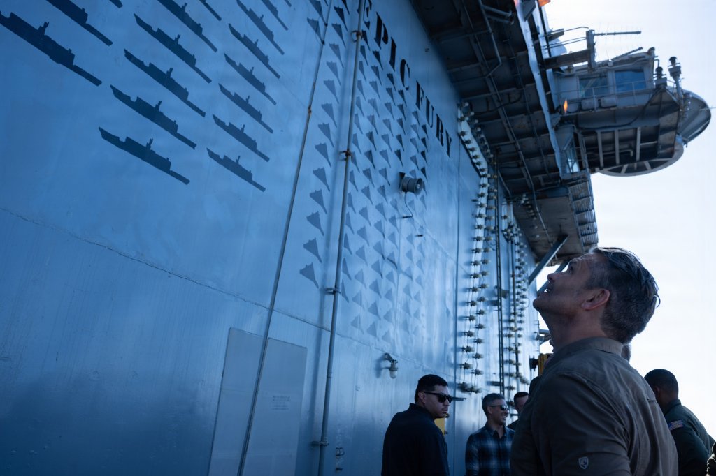 Secretary of War Pete Hegseth visits U.S. Navy Sailors aboard the USS Abraham Lincoln (CVN-72) near San Diego, Calif., Oct. 7, 2026. (DoW photo by U.S. Air Force Staff Sgt. Madelyn Keech)