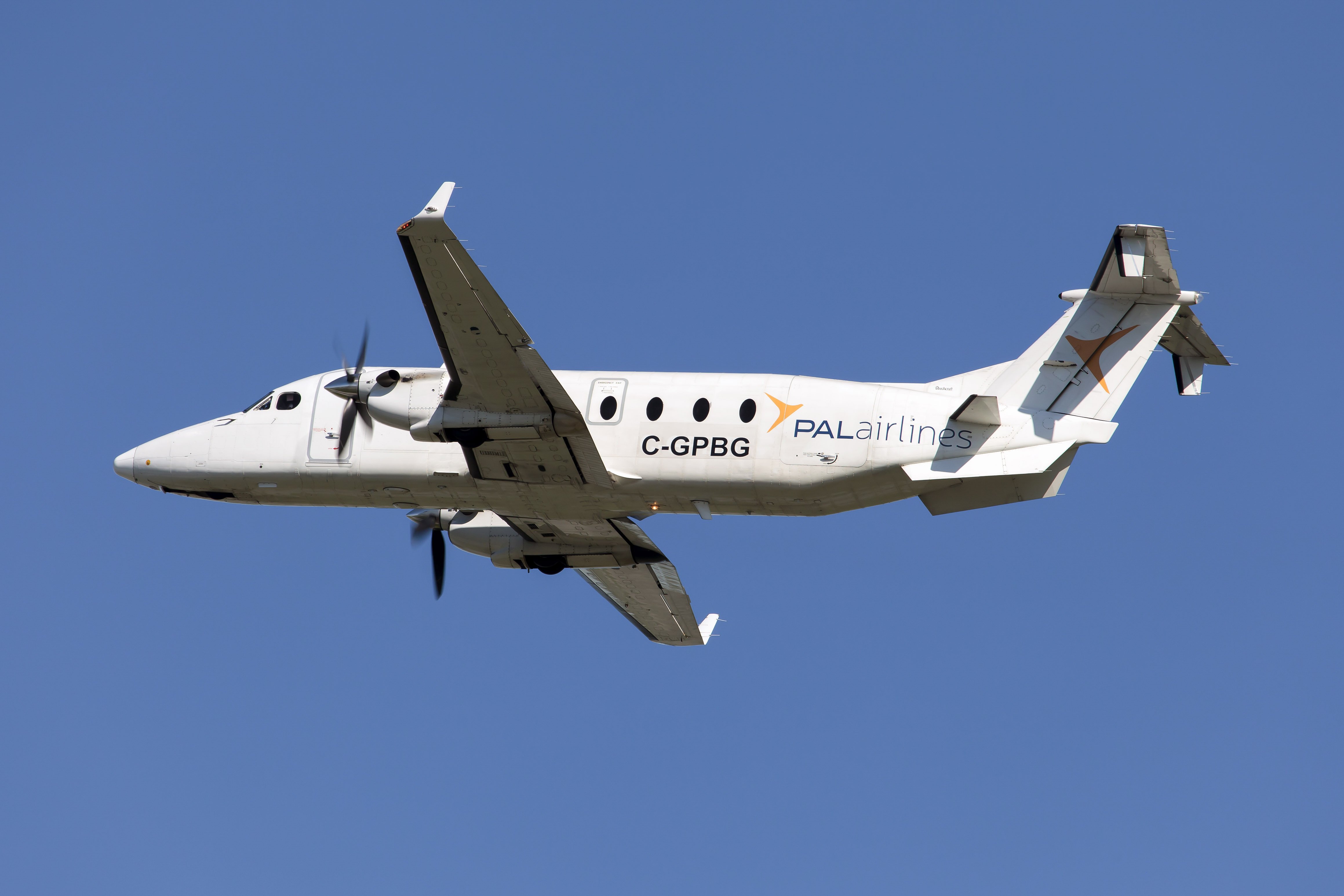 MONTREAL, QUEBEC, CANADA - 2022/05/25: A PAL Airlines Beechcraft 1900D taking off from Montreal Pierre Elliott Trudeau Int'l Airport. PAL Airlines is a Canadian regional airline with headquarters at St. John's International Airport. PAL operates scheduled passenger, cargo, air ambulance and charter services. PAL is the commercial airline arm of the PAL Group of Companies. (Photo by Fabrizio Gandolfo/SOPA Images/LightRocket via Getty Images)