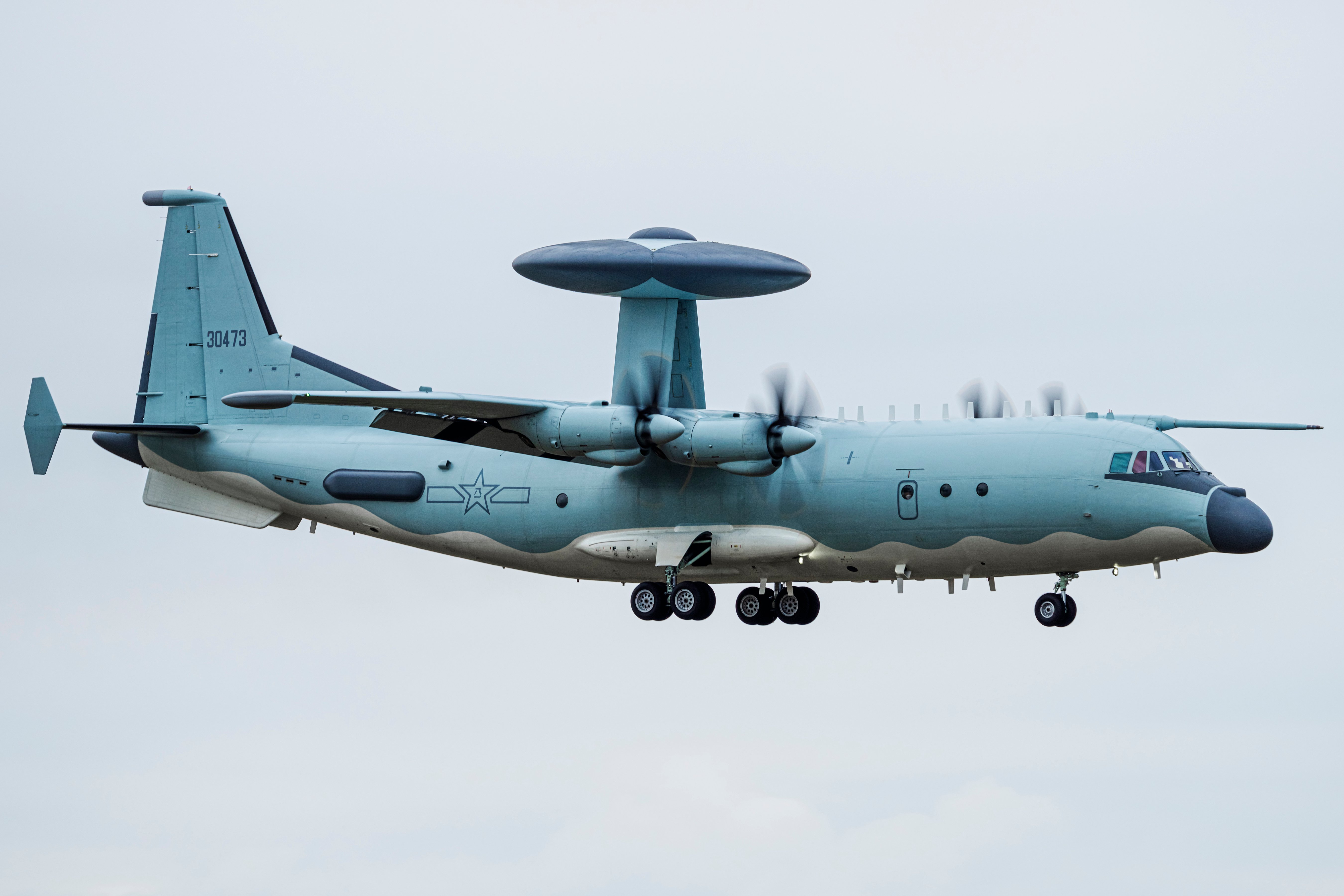 ZHUHAI, CHINA - NOVEMBER 03: A KJ-500A warning and control aircraft arrives at Zhuhai Air Show Center on November 3, 2022 in Zhuhai, Guangdong Province of China. The 14th Airshow China will be held from Nov. 8 to 13. (Photo by VCG/VCG via Getty Images)