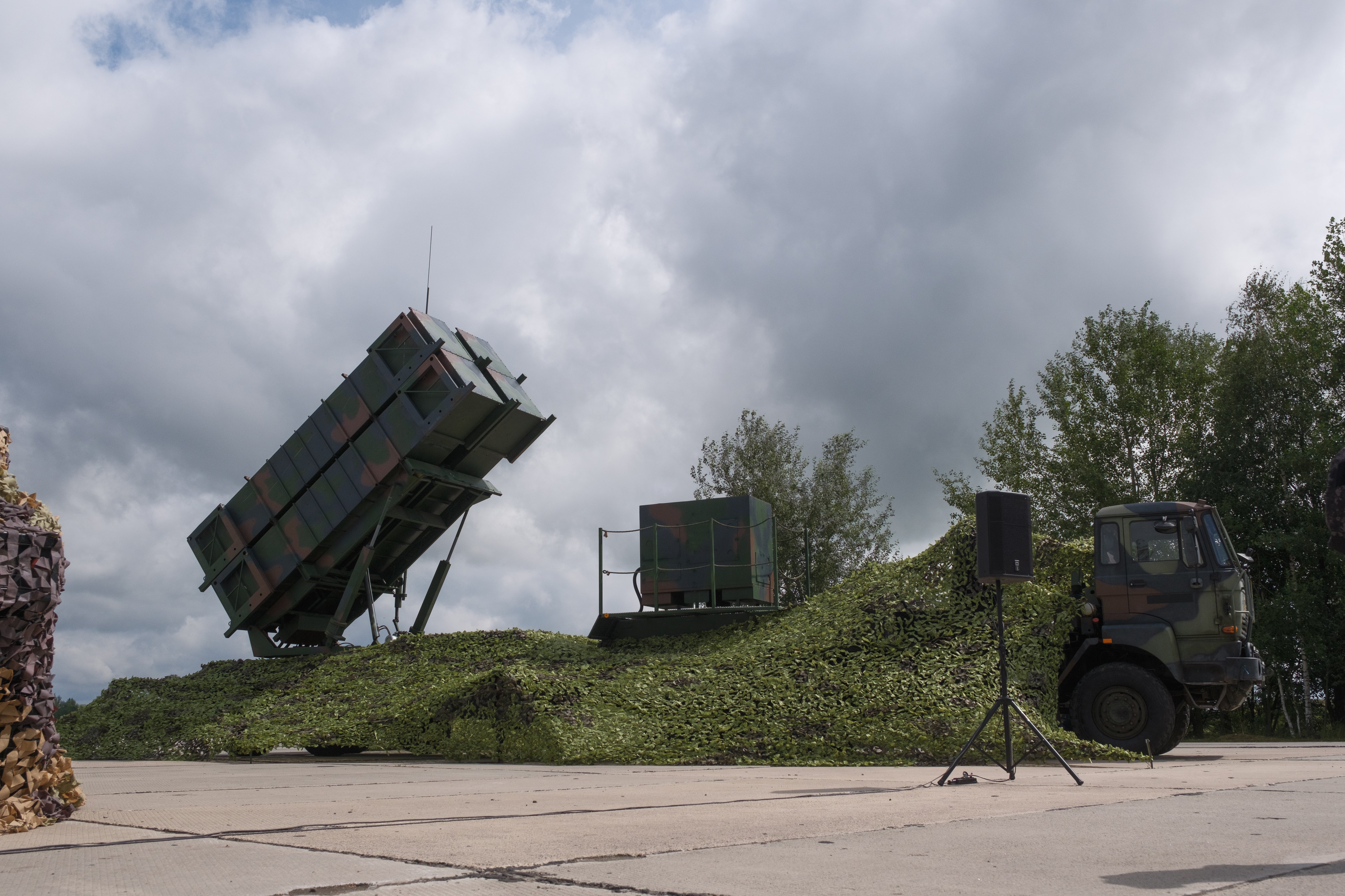 UNSPECIFIED, UKRAINE - AUGUST 4: A Patriot system received by Ukraine is seen on the Day of Ukrainian Air Force on August 4, 2024 in Unspecified, Ukraine. At the event for the Day of Ukrainian Air Force with the participation of President of Ukraine Volodymyr Zelenskyi, the first General Dynamics F-16 Fighting Falcons received by Ukraine were demonstrated. (Photo by Vitalii Nosach/Global Images Ukraine via Getty Images)