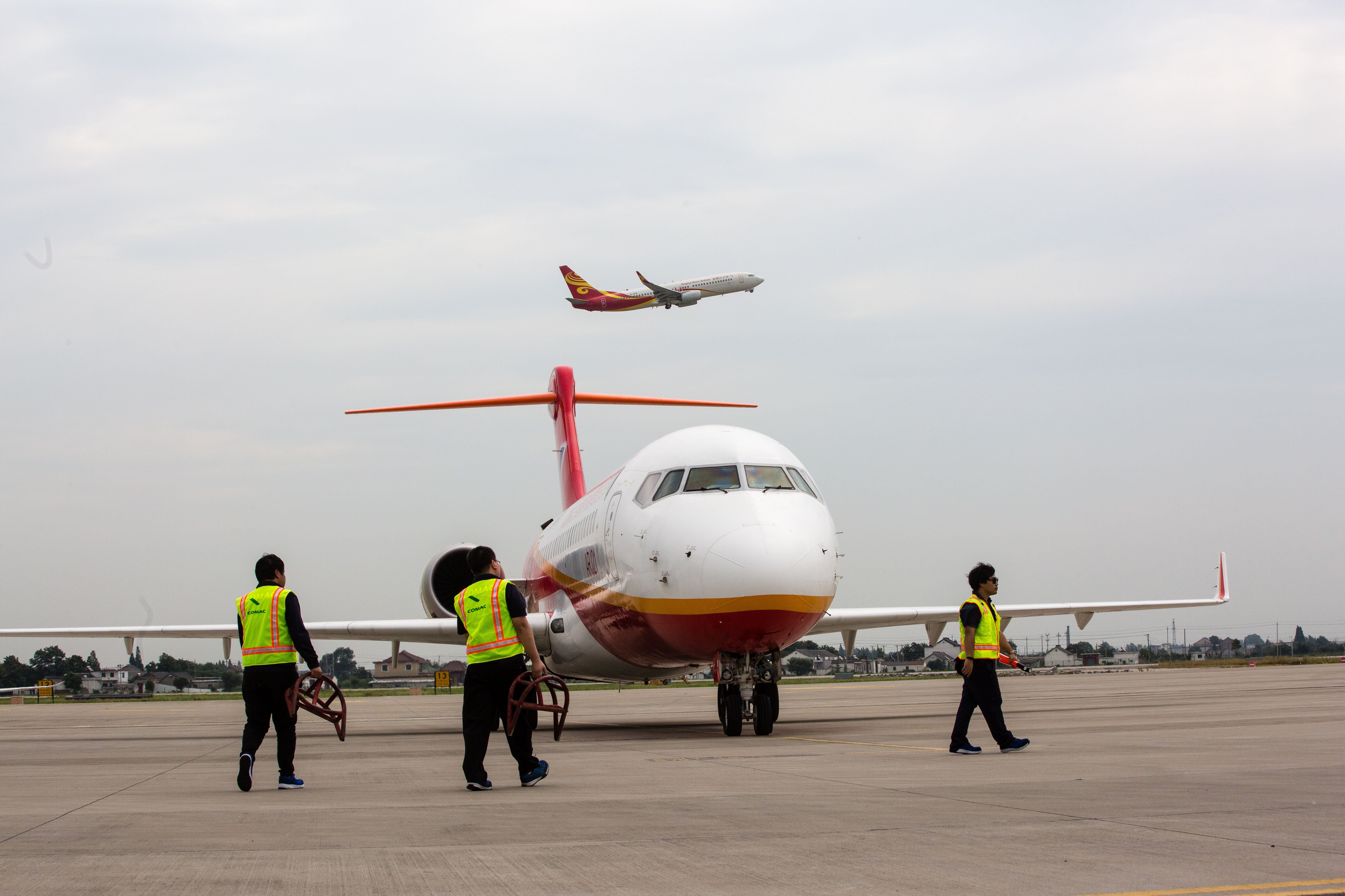 YANGZHOU, CHINA - JUNE 27: A domestic-made ARJ21 'Xiangfeng' sits on the tarmac at Yangzhou Taizhou International Airport before its month-long test flight on June 27, 2018 in Yangzhou, Jiangsu Province of China. The ARJ21 is a short to medium-range airliner designed and made by China independently. (Photo by Visual China Group via Getty Images)