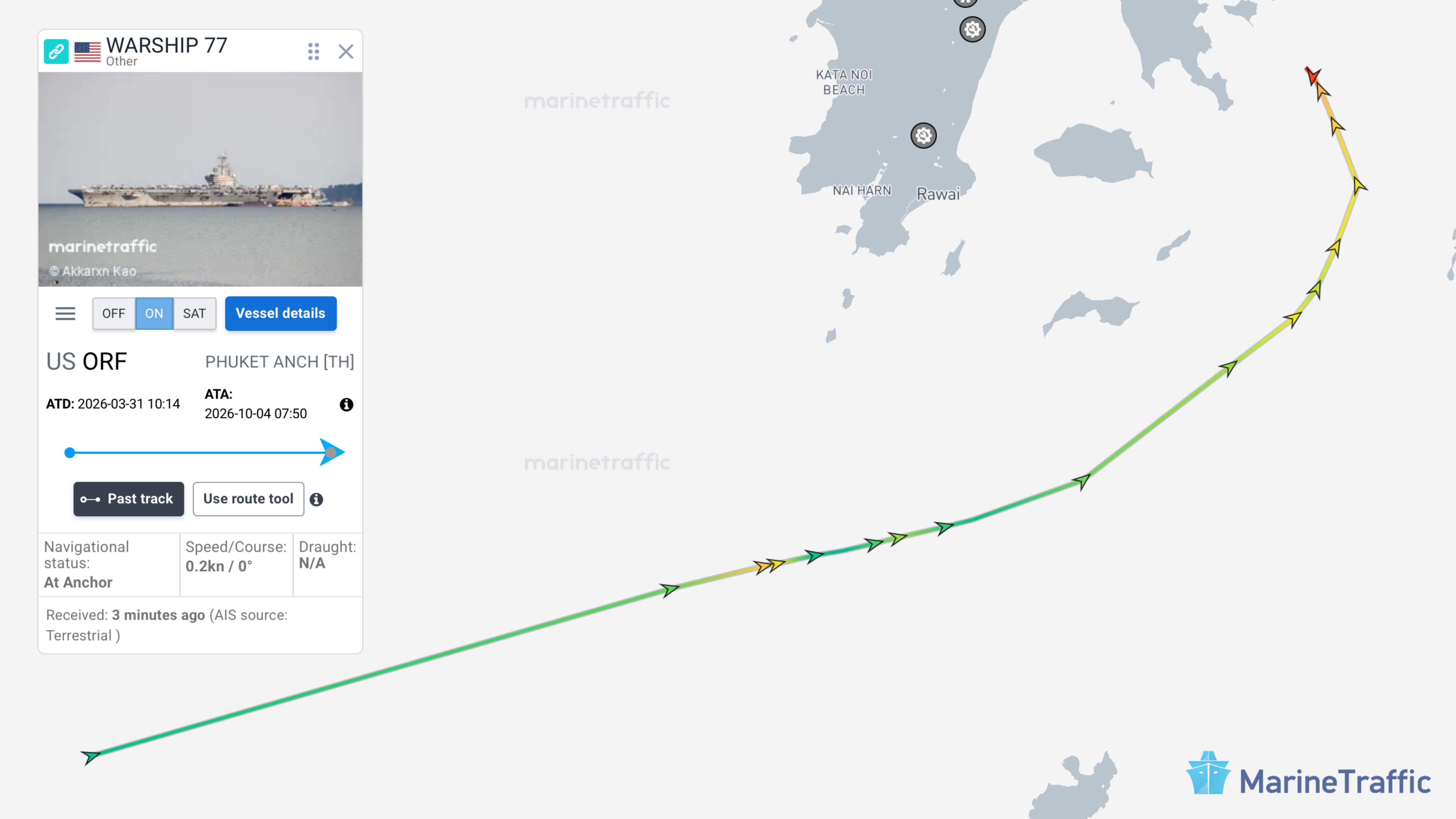 Transit of aircraft carrier USS George H.W. Bush as she arrives in Thailand for a port call. Source: MarineTraffic; reprinted with permission.