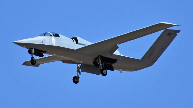 Stealthy ‘Son Of Ares’ Mystery Jet Appears With Odd Markings And NASA F-15 Escort