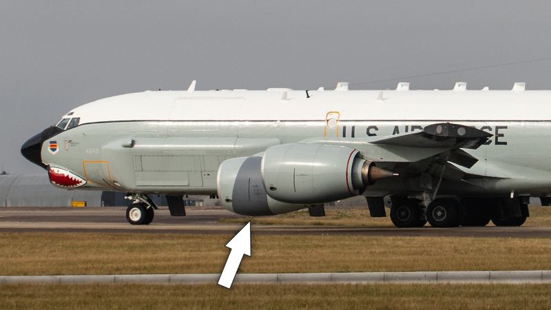 RC-135 Now Flying With Donor KC-135 Engine Cover After Frightening Crosswind Landing Mishap